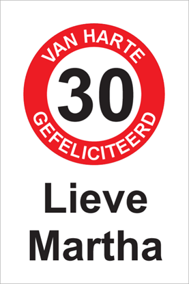 Afbeeldingen van Verjaardagsbord Van Harte 30 Rood