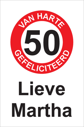 Afbeeldingen van Verjaardagsbord Van Harte 50 Rood