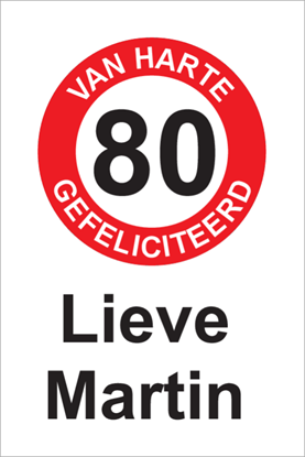 Afbeeldingen van Verjaardagsbord Van Harte 80 Rood