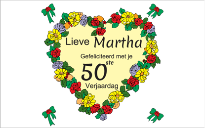 Afbeeldingen van Verjaardagsbord Bloemen Harten 50