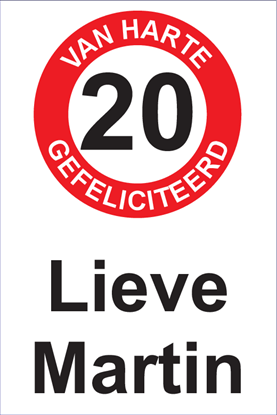 Afbeeldingen van Verjaardagsbord Van Harte 20 Rood