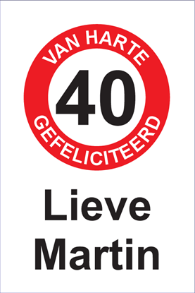 Afbeeldingen van Verjaardagsbord Van Harte 40 Rood