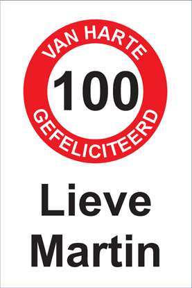 Afbeeldingen van Verjaardagsbord Van Harte 100 Rood