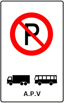 Afbeeldingen van Parkeerverbod E202 Voor vrachtwagens en bussen; Volgens A.P.V 25x40