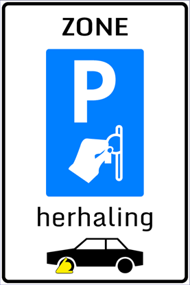 Afbeeldingen van Betaald Parkeren E101-ZHK Herhaling zone; wielklem (muntgeld) 40x60