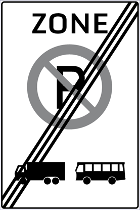 Afbeeldingen van Parkeerverbod E201 Einde zone vrachtwagens en bussen 40x60