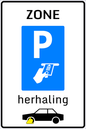 Afbeeldingen van Betaald Parkeren E102-ZHK Herhaling Zone (bankpas); Wielklem 40x60