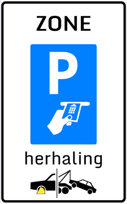 Afbeeldingen van Betaald Parkeren E102-ZHKS Herhaling zone (bankpas); Wielklem/Wegsleepregeling 25x40